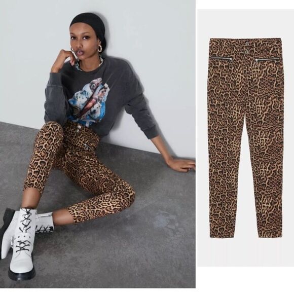 ✨ Zara Mid-Rise Leopard Print Skinny Pants w/ Zipper✨ - Picture 1 of 8